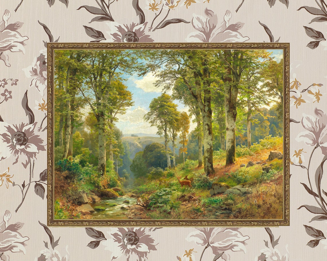 Roe Deer Vintage Art Print – Sunny Forest Landscape Painting - Etsy