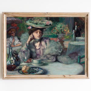 FREE SHIPPING  / Vintage Dinner Painting / Lady Having Dinner In A Restaurant Art Print / 19th century Woman Art / Dining Room Wall Decor