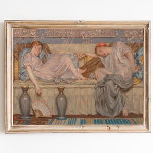 FREE SHIPPING - Two Girls Sleeping On The Sofa Vintage Art - Girls In Pink Classic Art - Pink Room Wall Decor