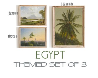 Vintage Egypt Art Print Set – Palm Trees & Pyramids Canvas Gallery