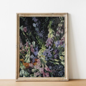 FREE SHIPPING Wildflowers Moody Oil Painting Vintage Flowers Painting Dark Background Flower Art image 4