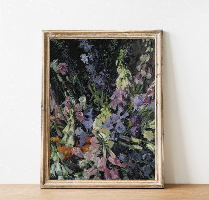 FREE SHIPPING Wildflowers Moody Oil Painting Vintage Flowers Painting Dark Background Flower Art image 4