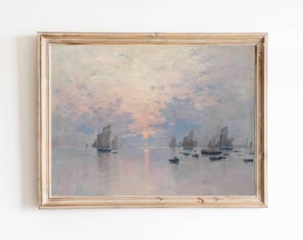 Vintage Sailboats at Dusk Art Print – Seascape Painting