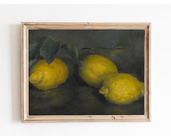 Vintage Lemon Oil Painting Print – Kitchen Still Life Art