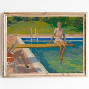 FREE SHIPPING - Girl At The Swimming Pool Art - Pretty Girl Summer Portrait  - Swimming Pool Wall Art Print