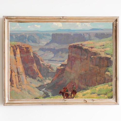 Impression d'équitation du Grand Canyon - Paysage occidental vintage restauré