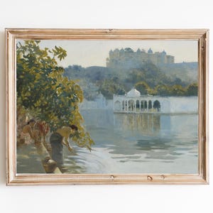 FREE SHIPPING - Lake In India Vintage Art Print - Western India Scenery Painting