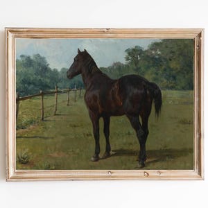 FREE SHIPPING - Brown Bay Horse Vintage Oil Painting - Beautiful Horse Portrait - 19th Century Animal Painting