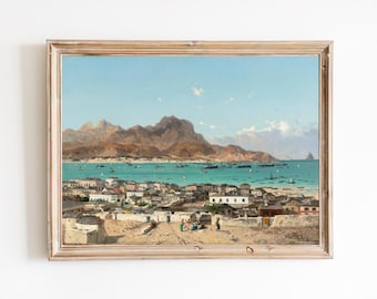 South American Coastal Town Vintage Art Print