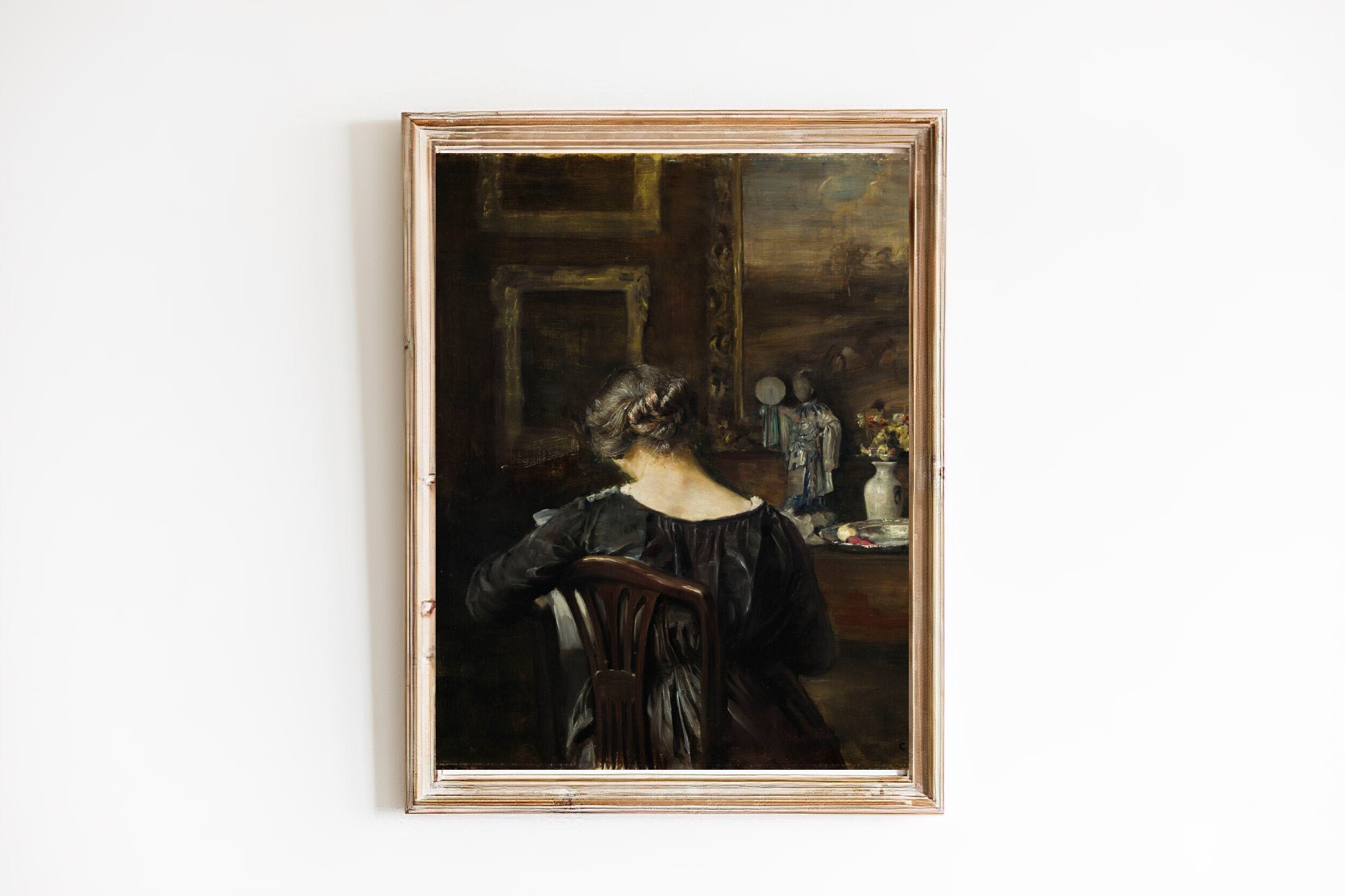 FREE SHIPPING  / 19th Century Woman Reading Painting / Interior Rustic House Art Print / Classic Portrait / Woman In Black Vintage Print