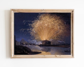 Vintage Rom Feuerwerk Art Print – Restauriertes Gemälde des Nachthimmels