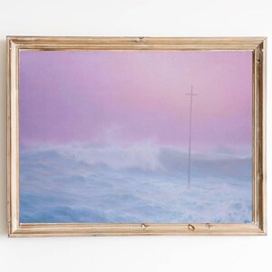 FREE SHIPPING - Cross in the Sea Art Print - Foggy Day at Sea Art  - Vintage French Seascape Painting