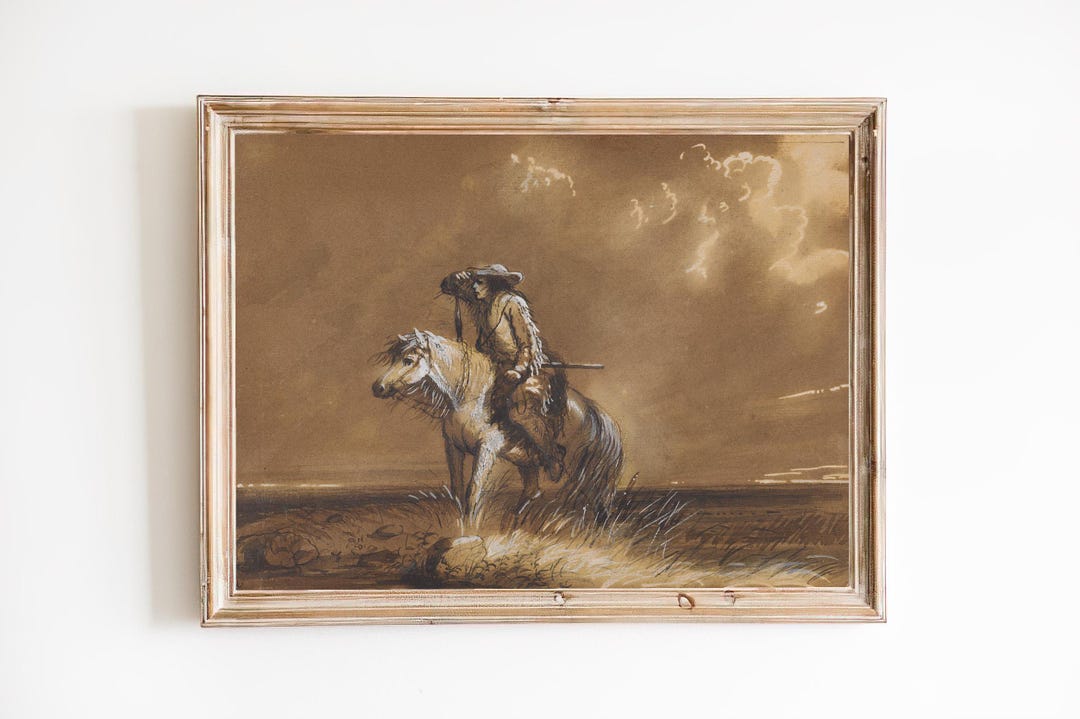 Vintage Western Art Print, Horse Rider Desert Landscape - Etsy