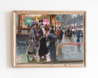 Paris Night Life Art Print – Vintage City Lights Painting