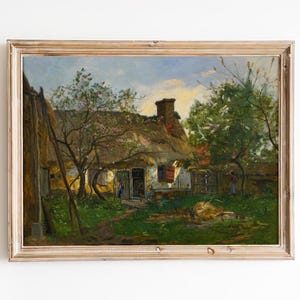 FREE SHIPPING - Cottage In Spring Vintage Art Print - French Countryside Painting - Farm Scenery Wall Art