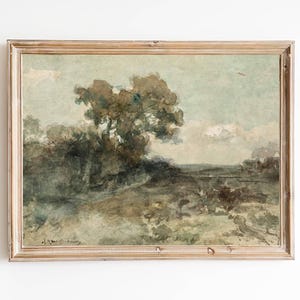FREE SHIPPING - Watercolor Splash Vintage Landscape Painting- Abstract Blurry Tree Painting- 19th Century Dutch Painting