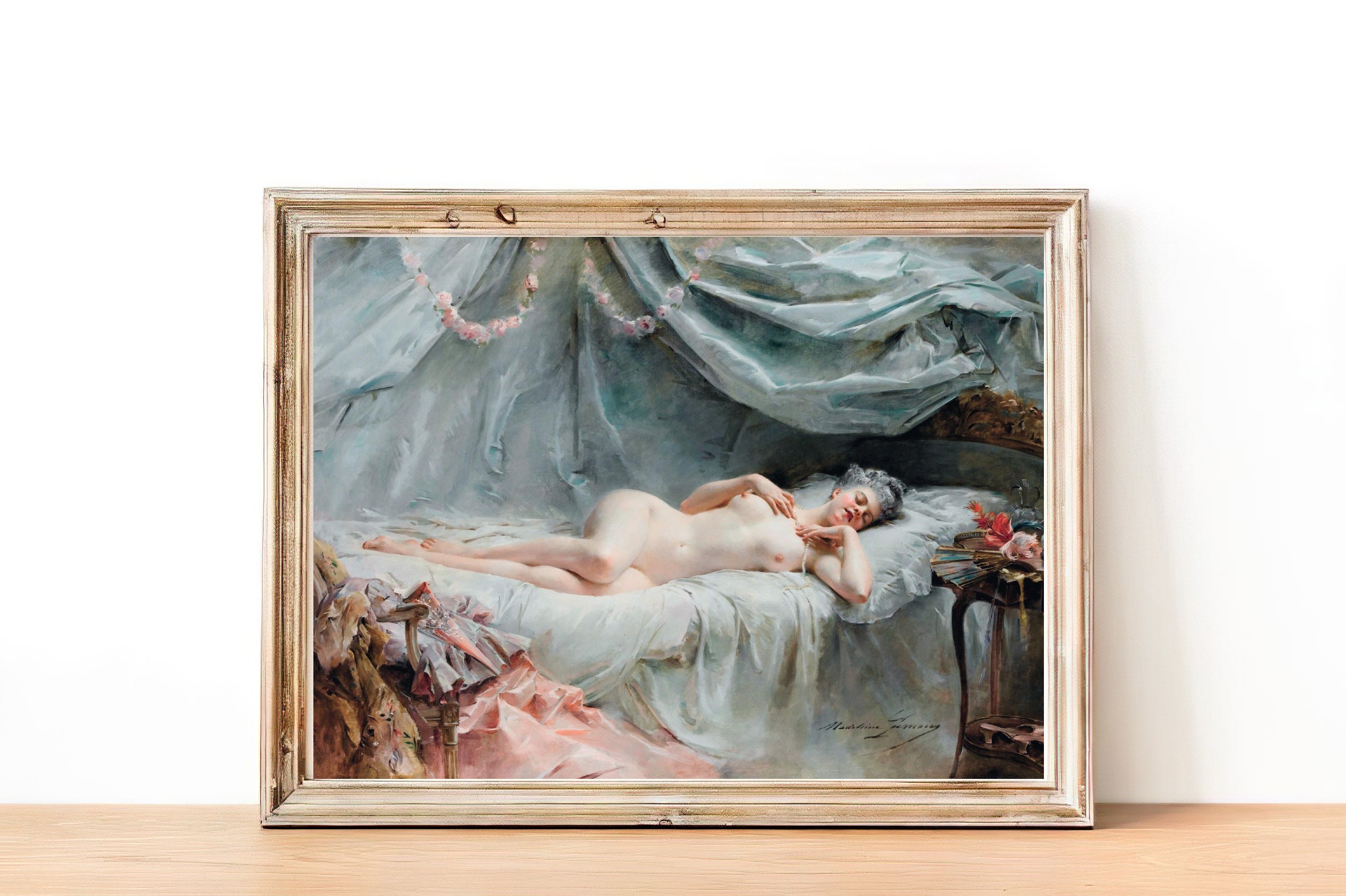 Nude Woman Laying in Bed Art Print