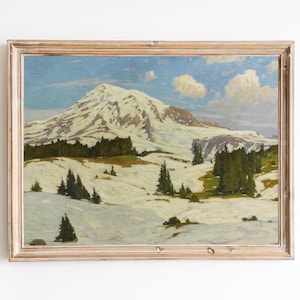 FREE SHIPPING - Snow Covered Mountaintop Art Print - Vintage Alps Mountain Scenery Painting - Beautiful Winter Art