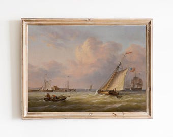 Vintage Sailing Ships Art Print: Atlantic Ocean Seascape
