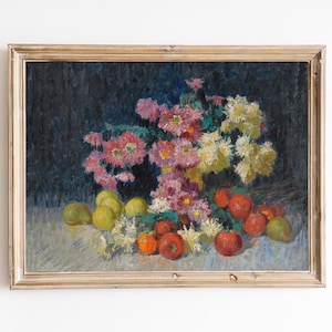SPEDIZIONE GRATUITA - Stampa artistica di natura morta vintage - Arte murale da cucina con fiori e frutta - Dipinto di natura morta del XIX secolo