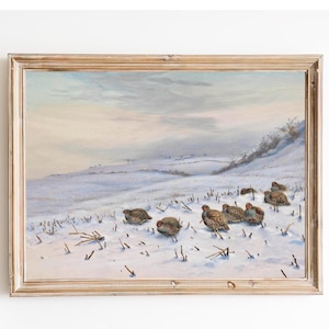 FREE SHIPPING - Partridge Birds in the Snow Painting- Classic Birds In The  Winter Print