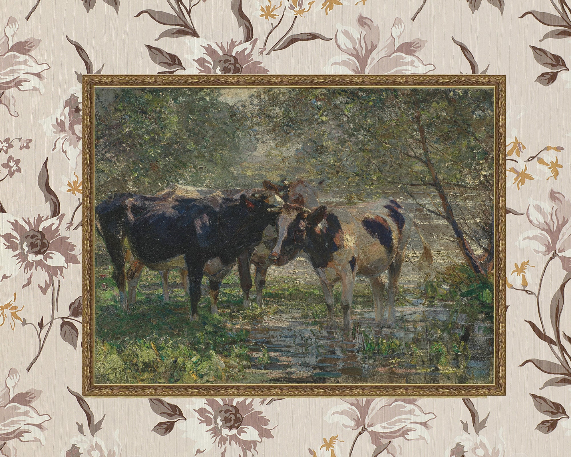 FREE SHIPPING Vintage Cows Impressionism Oil Painting Cows Etsy