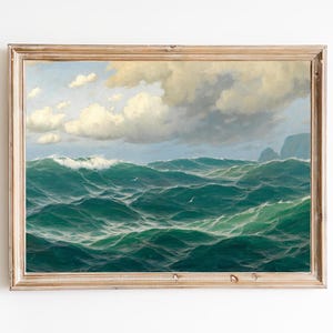 FREE SHIPPING - Ocean Waves Beautiful Tropical Painting - Vintage Seascape Oil Painting - Seagulls Flying Above The Sea Art Print