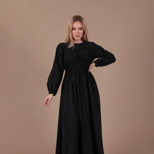 Long Sleeve Fit and Flare Maxi Dress, Flowy Ankle Length Dress, Long Cotton Back Lace Dress, Victorian Dress, Boho Maxi Dress, Modest Dress Black