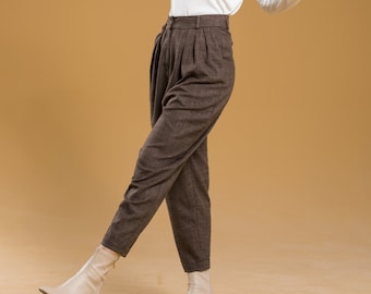 Black Linen Pants Preppy Pleated High waisted Tapered Trousers Cute Aesthetic Clothing Best Selling Items