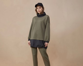 Ensemble sweat-shirt et pantalon noir kaki, survêtement assorti, ensemble haut et bas pour femme, ensemble pantalon de jogging, pull et pantalon confortables, vêtements modestes