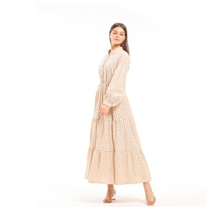 Long Sleeve Eyelet Cotton Maxi Dress, Ankle Length Dress, Summer Flowy Loose Fit Midi Dress, Embroidered Long Dress, Modest Boho Maxi Dress