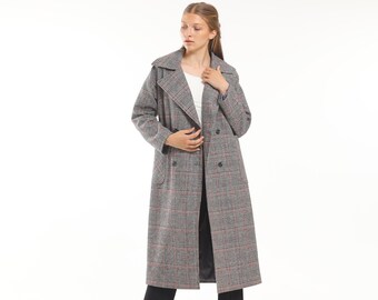 checked wool coat womens