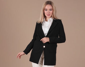 Classic Black Button Blazer, Black Blazer for Women, Black Suit Jacket, Blazer Dress, Black Shawl Blazer, Black Professional Blazer, Career