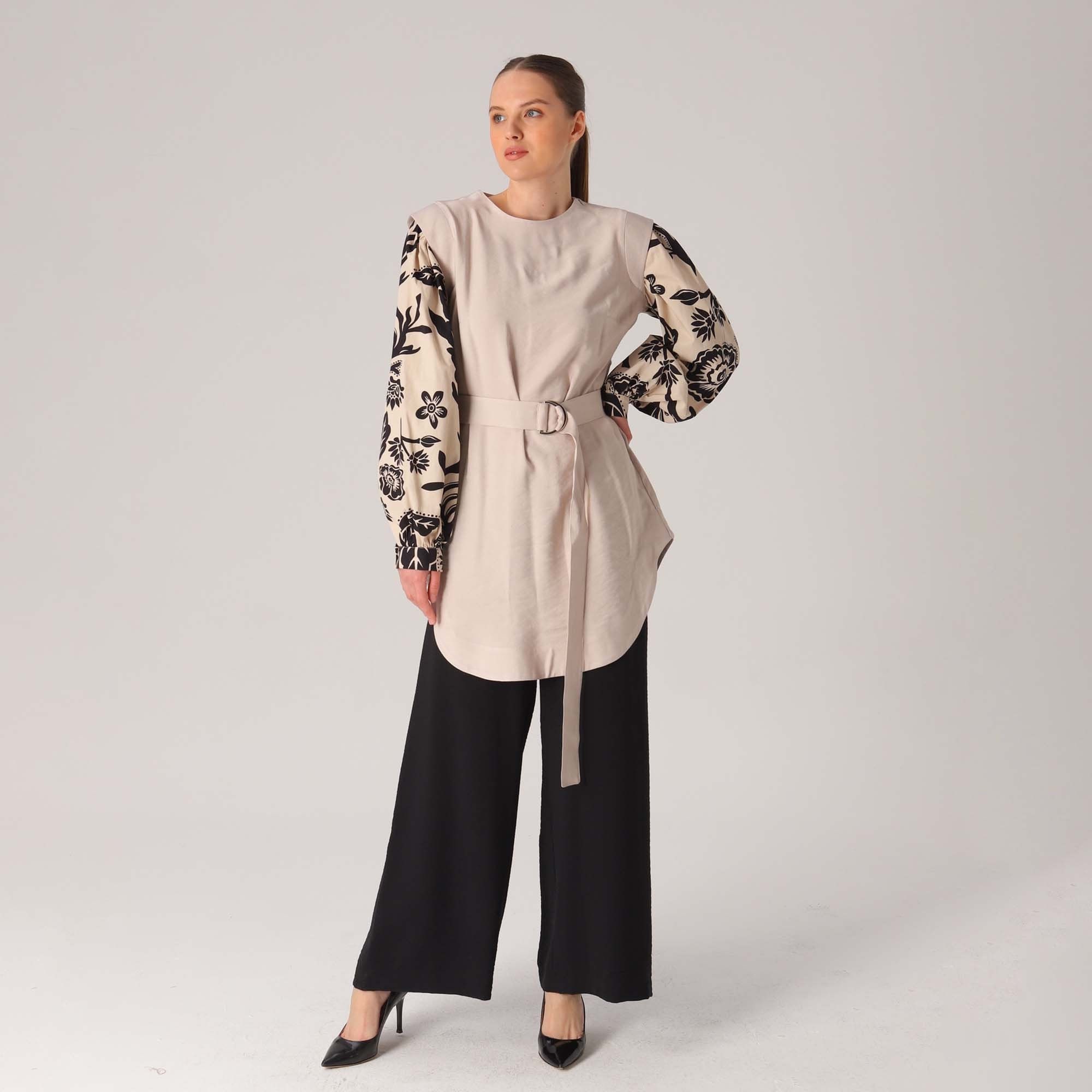 Floral Long Sleeve Belted Tunic Boho 