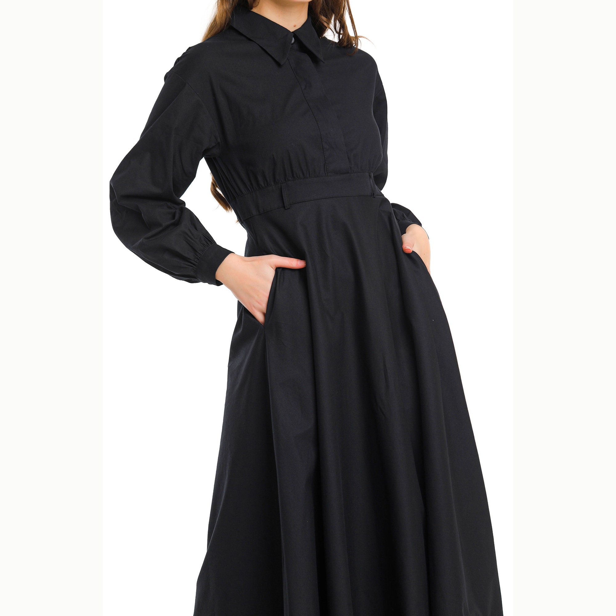 Black Collared Maxi Shirt Dress Button Down Long Dress Long Etsy