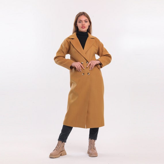 long belted camel coat