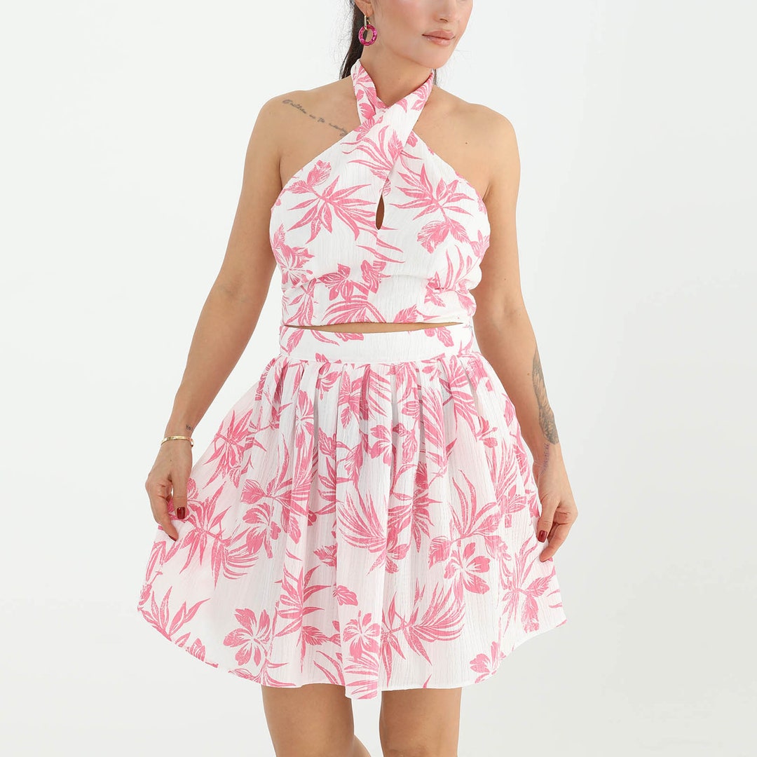 3D Flower Skirt and Sleeveless Crop Top Set