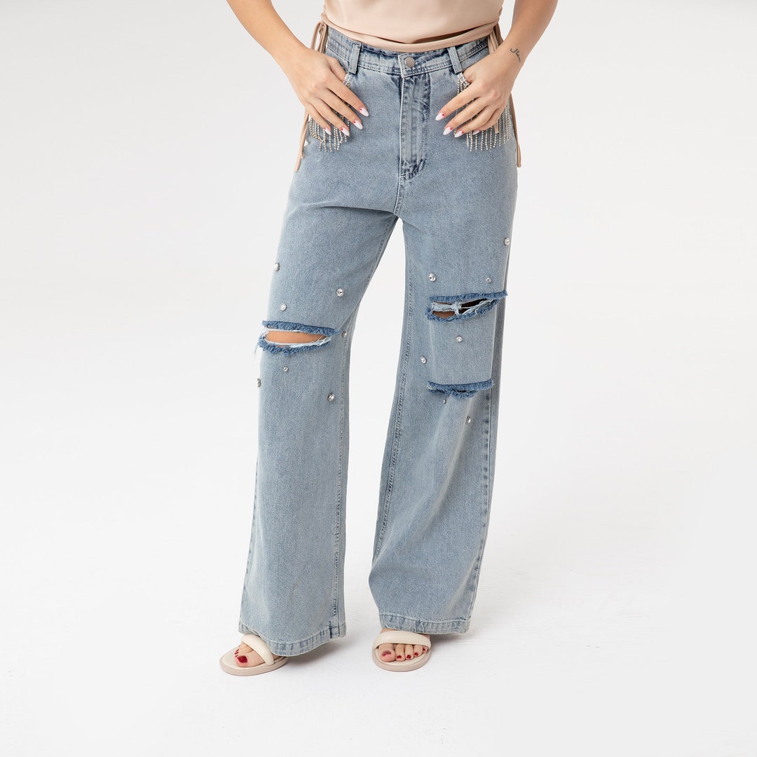 Women's Ripped Palazzo Denim. main image 0