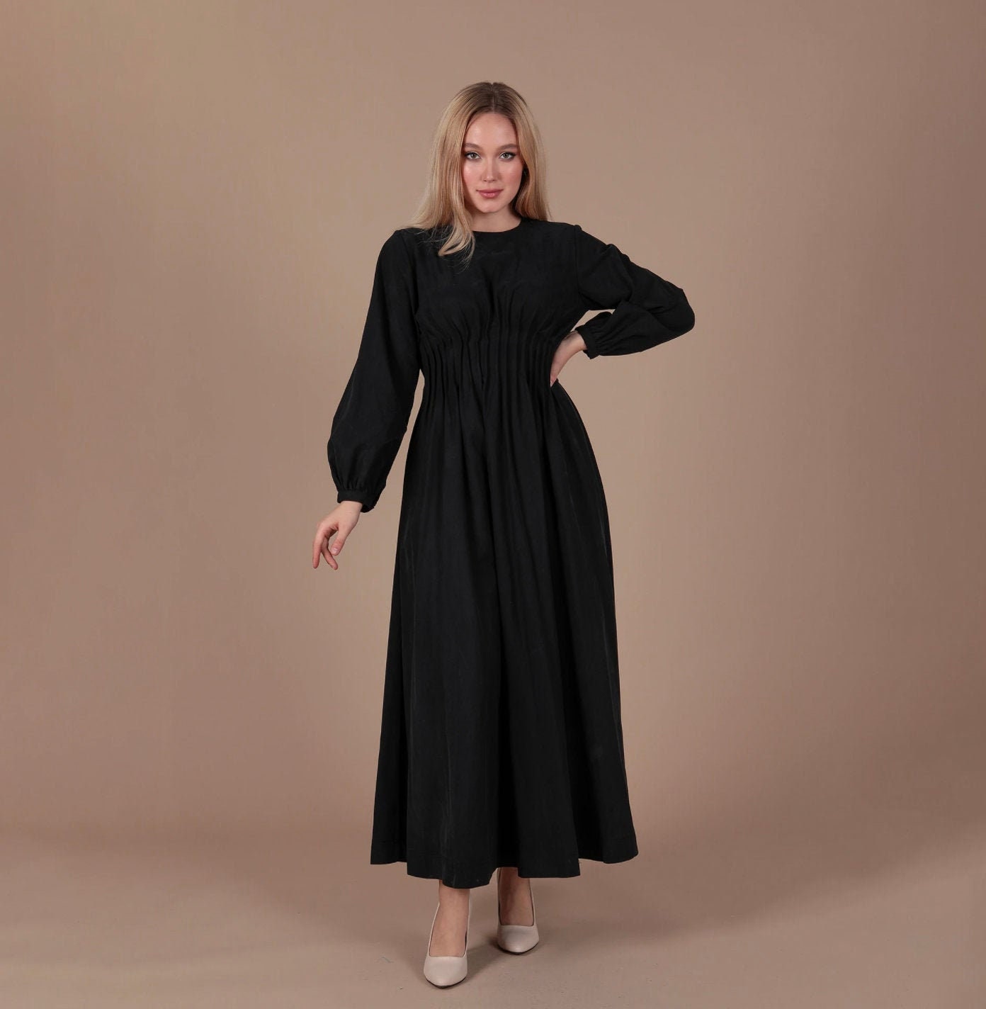 Long Sleeve Fit and Flare Maxi Dress Flowy Ankle Length - Etsy Canada