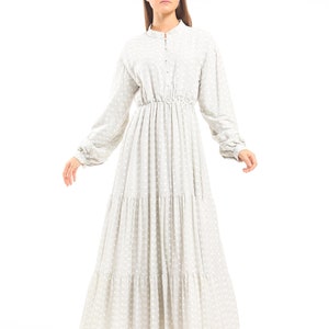 White Long Sleeve Eyelet Maxi Dress, Ankle Length Dress, Summer Flowy ...