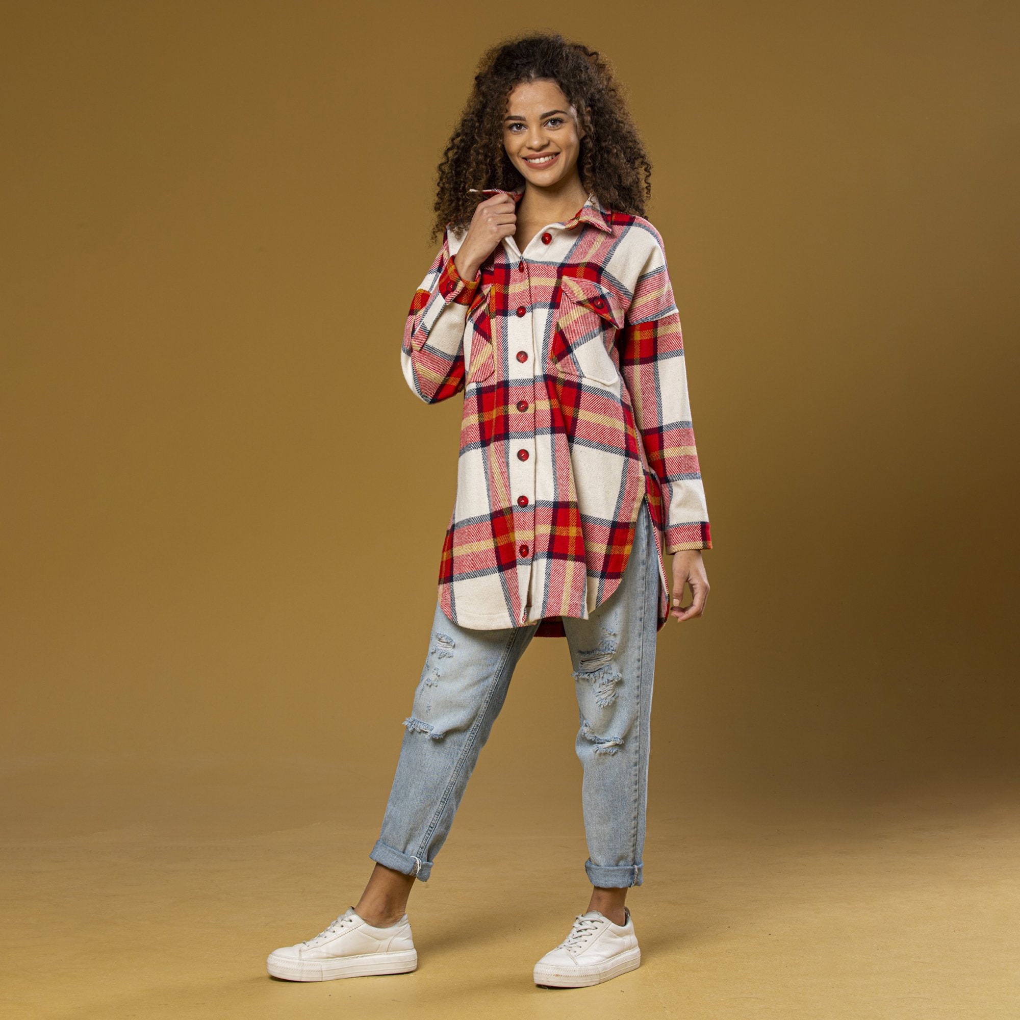 Oversized Woven Plaid Shirt Loose Plaid 
