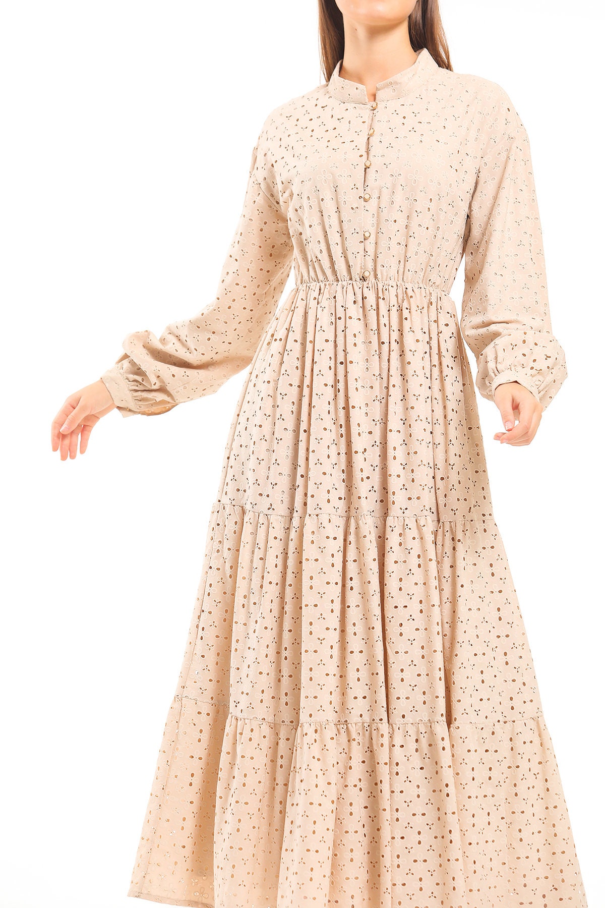 White Long Sleeve Eyelet Maxi Dress Ankle Length Dress Etsy Australia