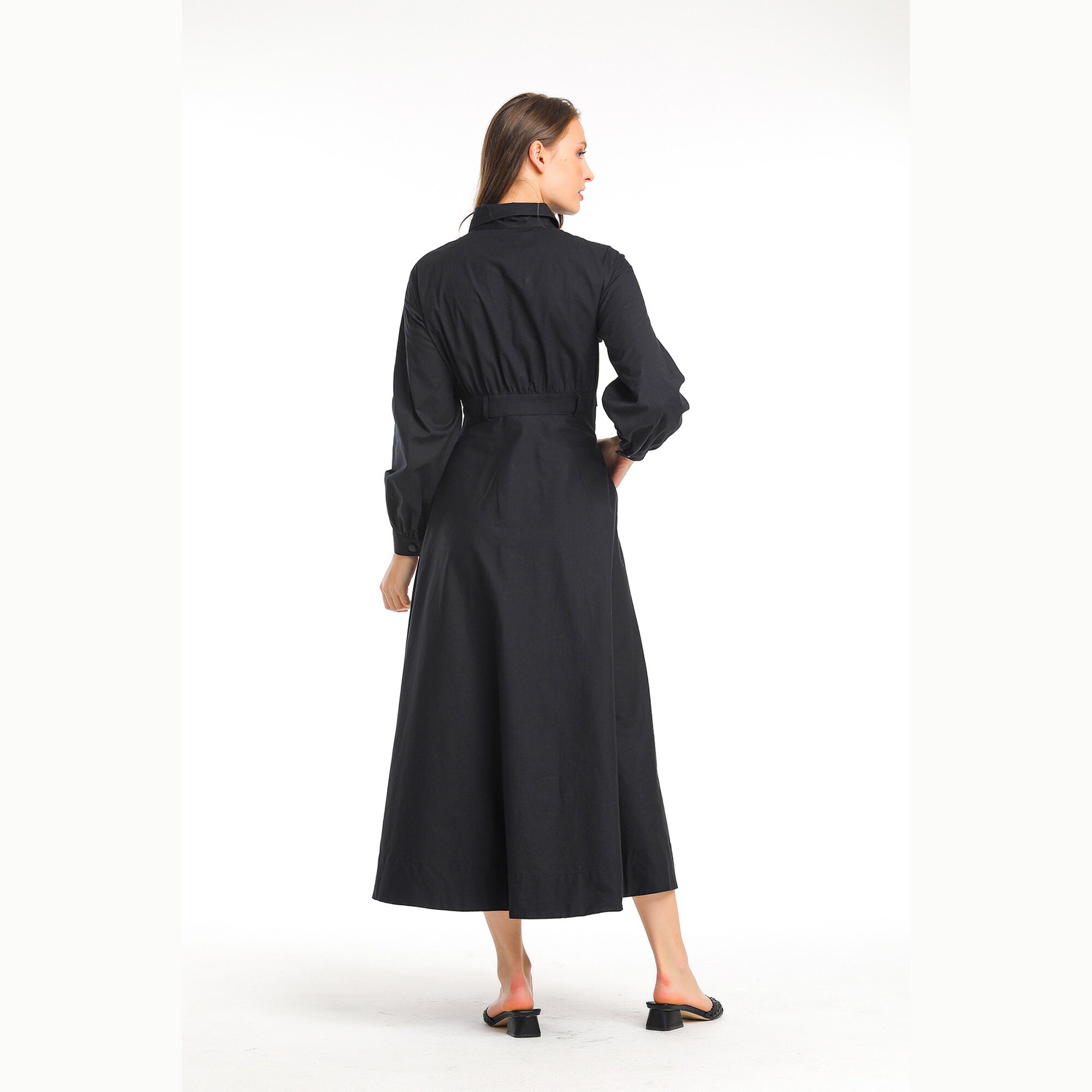 Black Collared Maxi Shirt Dress Button Down Long Dress Long Etsy