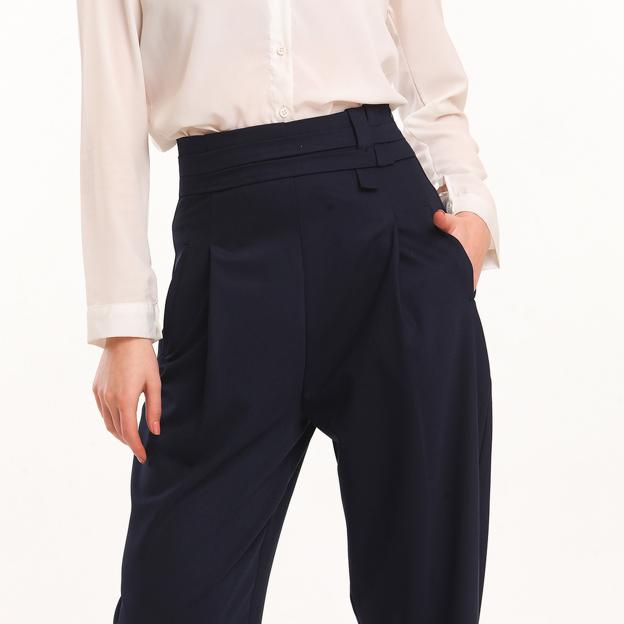 Women's Elegant High Waisted Dress Pants Basic Slim Fit Work Pant Casual  Trendy Solid Croppped Tapered Office Trousers
