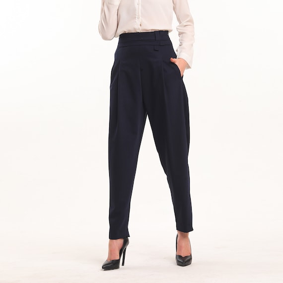 High-waisted Pants, Tapered Trousers, Pleated Work Pants, Tapered Pants, Formal  Trousers, Dress Pants for Work, Relaxed Fit Pants, Work Suit 