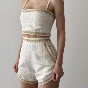 Striped Crop Top and Wide Leg Shorts Set: Summer Linen Blend Outfit