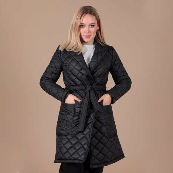 Black Midi Puffer Coat, Padded Jacket, Bomber Jacket for Women, Lightweight Jacket, Modest Clothing