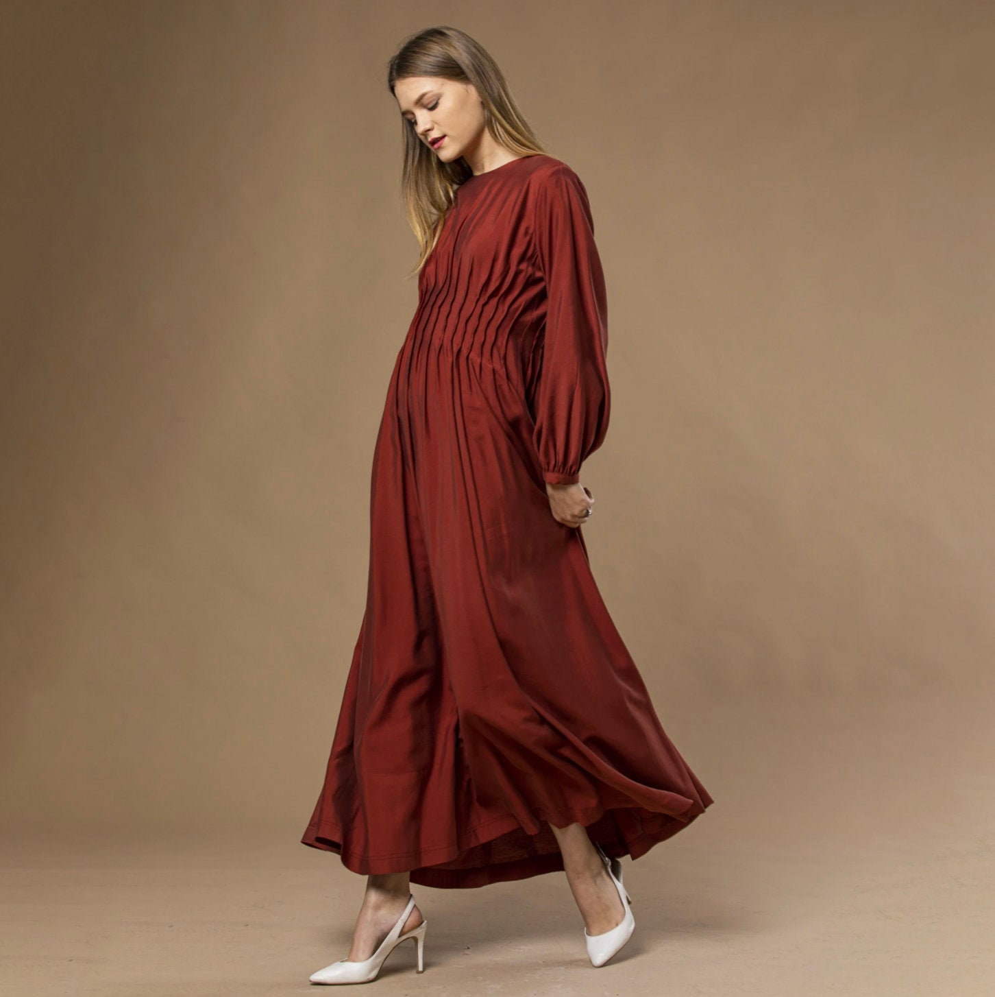 burgundy loose dress