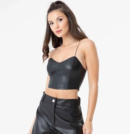 Faux Leather Bralette - Black