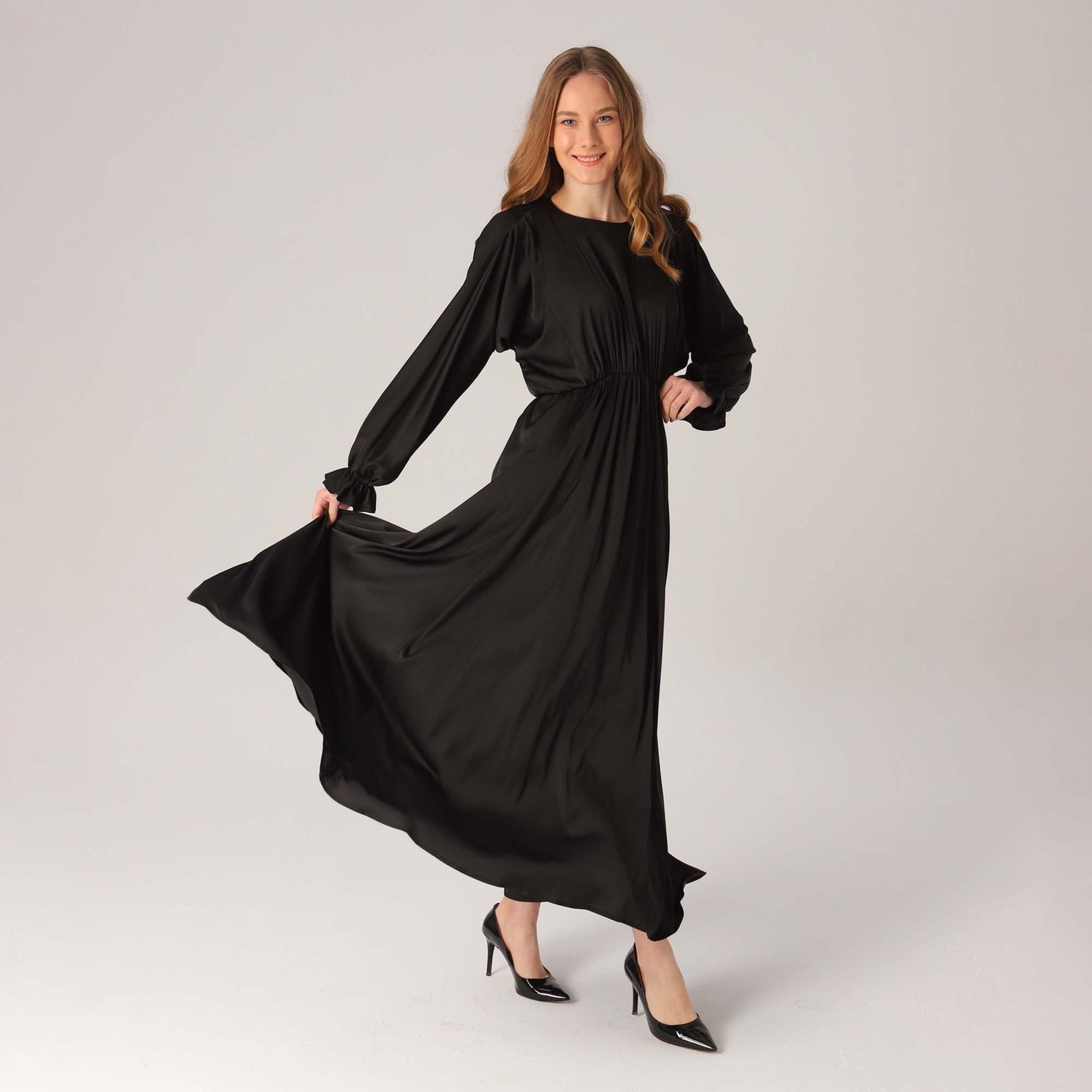 off shoulder gown with elastic